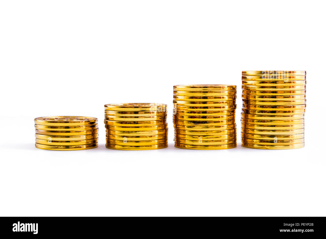 Golden bitcoin coins stack. Isolated on white background with clipping ...