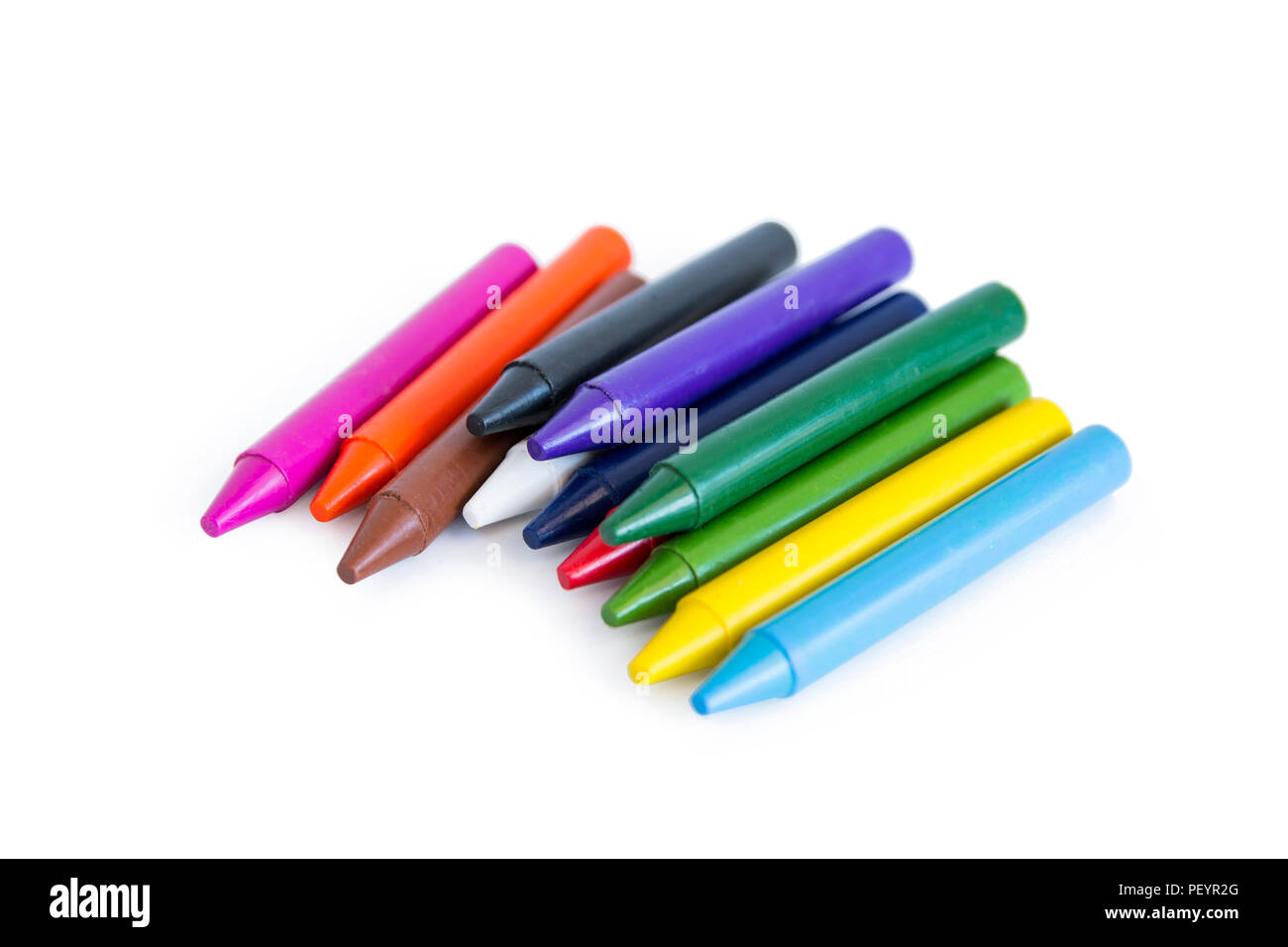 Colorful wax crayons isolated on white background. clipping path Stock Photo