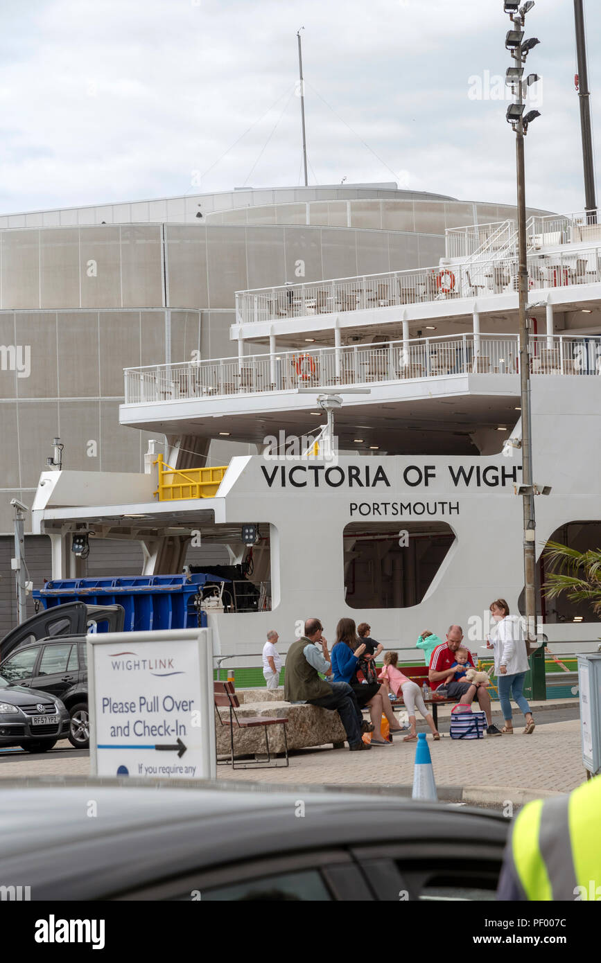 Portsmouth Car Ferry terminal, Gunwharf, Portsmouth, England, UK. Alongside on the quay is