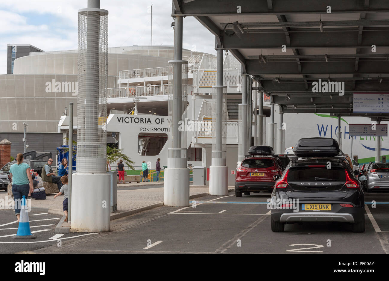 Portsmouth Car Ferry terminal, Gunwharf, Portsmouth, England, UK. Alongside on the quay is