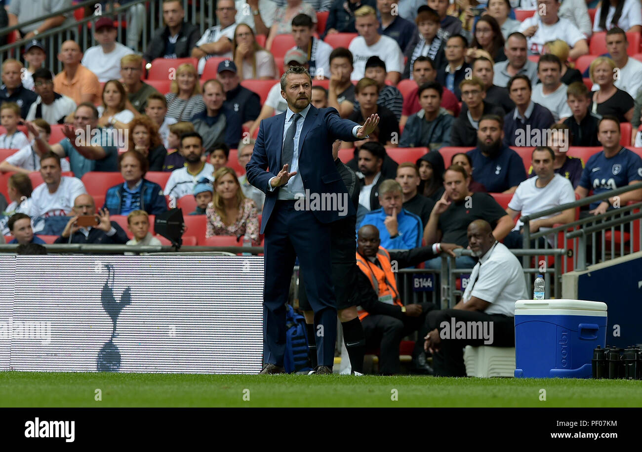 London, UK. 18th August 2018. London, UK. 18th August 2018. Slavisa Jokanovic Manager of Fulham FC during the Tottenham Hotspur vs Fulham, Premier League football match 0n 18th August 2018.  EDITORIAL USE ONLY No use with unauthorised audio, video, data, fixture lists (outside the EU), club/league logos or 'live' services. Online in-match use limited to 45 images (+15 in extra time). No use to emulate moving images. No use in betting, games or single club/league/player publications/services. Credit: MARTIN DALTON/Alamy Live News Credit: MARTIN DALTON/Alamy Live News Stock Photo