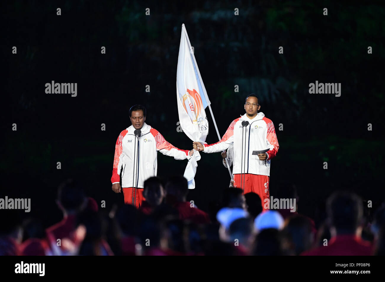 Jakarta, Indonesia. 18th Aug, 2018. An oath-taking ceremony is held at the opening ceremony of the 18th Asian Games in Jakarta, Indonesia, Aug. 18, 2018. Credit: Du Yu/Xinhua/Alamy Live News Stock Photo