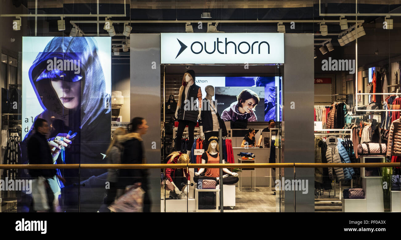 Krakow, Poland. 20th Mar, 2018. Outhorn store at Bonarka City Center.The  city of Krakow is located in southern Poland and it is the second largest  city in terms of population in Poland,