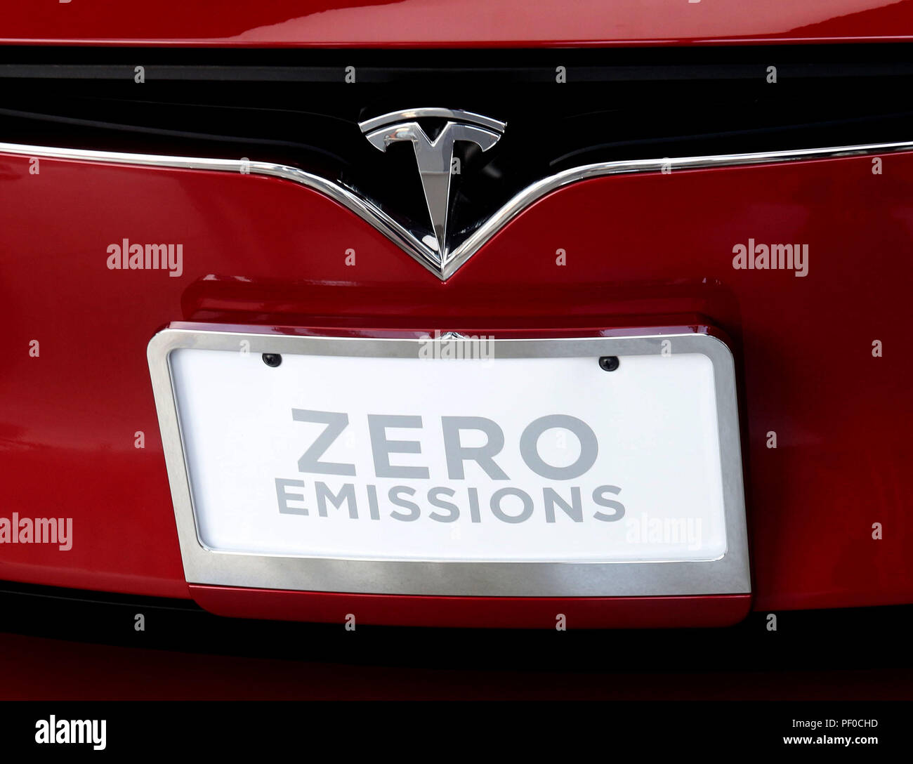 Tesla zero emissions license plate hires stock photography and images