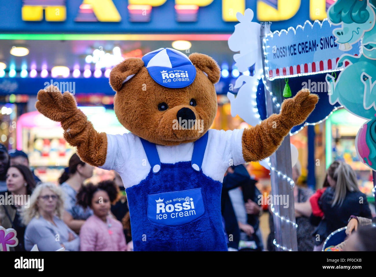 Southend SummerCare Carnival Procession. Southend on Sea, Essex, UK. Rossi ice cream bear in the carnival parade Stock Photo