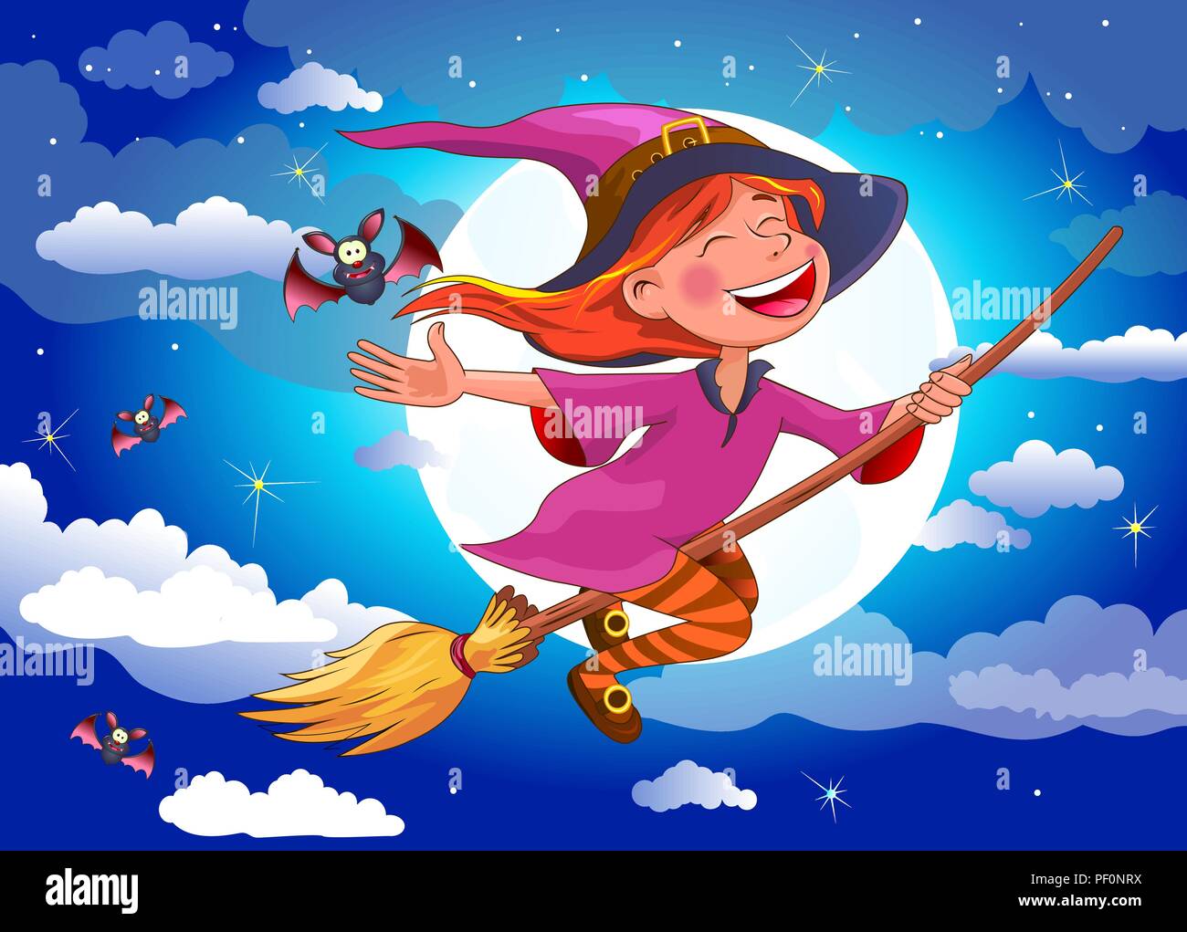 A girl flying on a broomstick through a rainy sky, anime graphic novel style