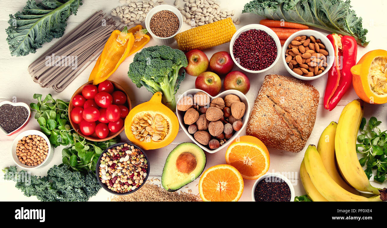 Highty Food High Fiber Foods. Healthy balanced dieting concept. Top view Stock ...