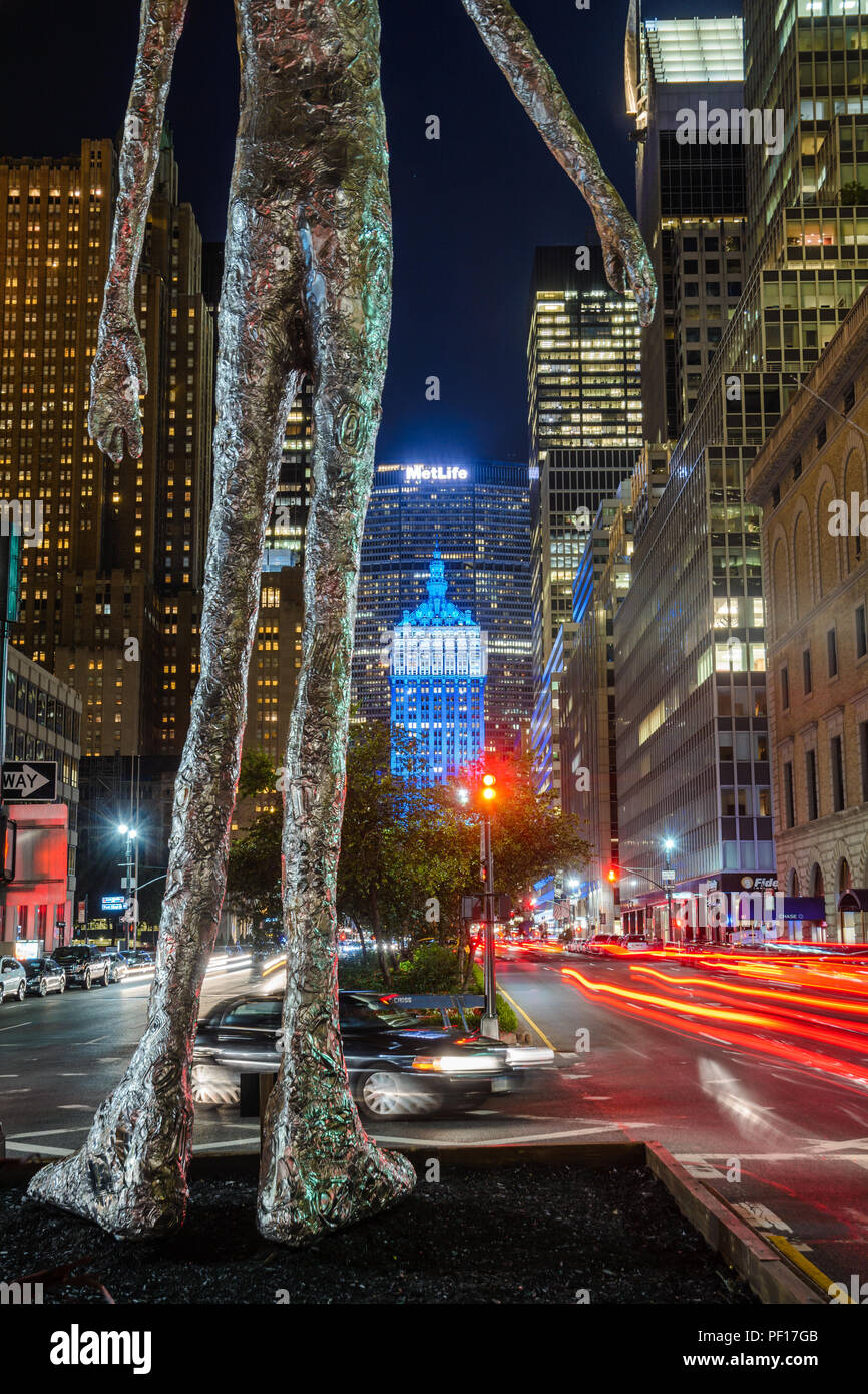 Looking down Park Avenue at night towards the Helmsley Building. Stock Photo