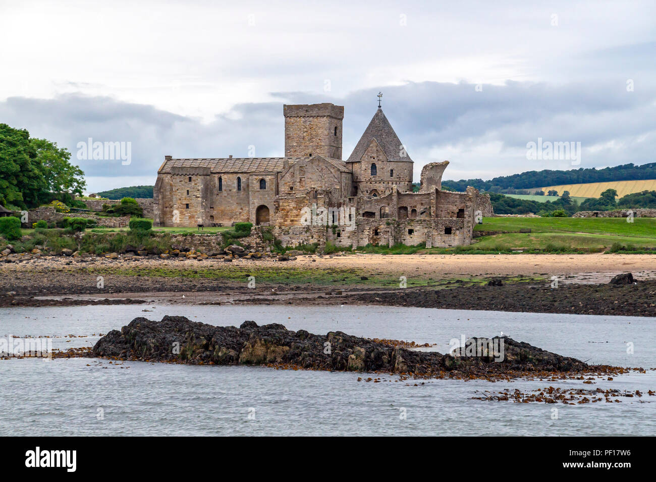 St Colm's Abbey on island Inchcolm in Firth of Forth Scotland UK Stock Photo