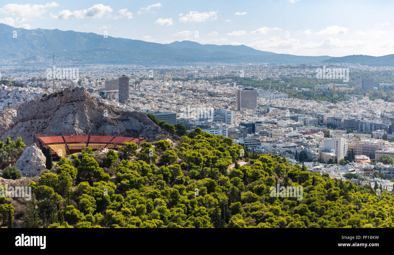 Athens, Greece. Lycabettus hill and open air theatre, Athens city