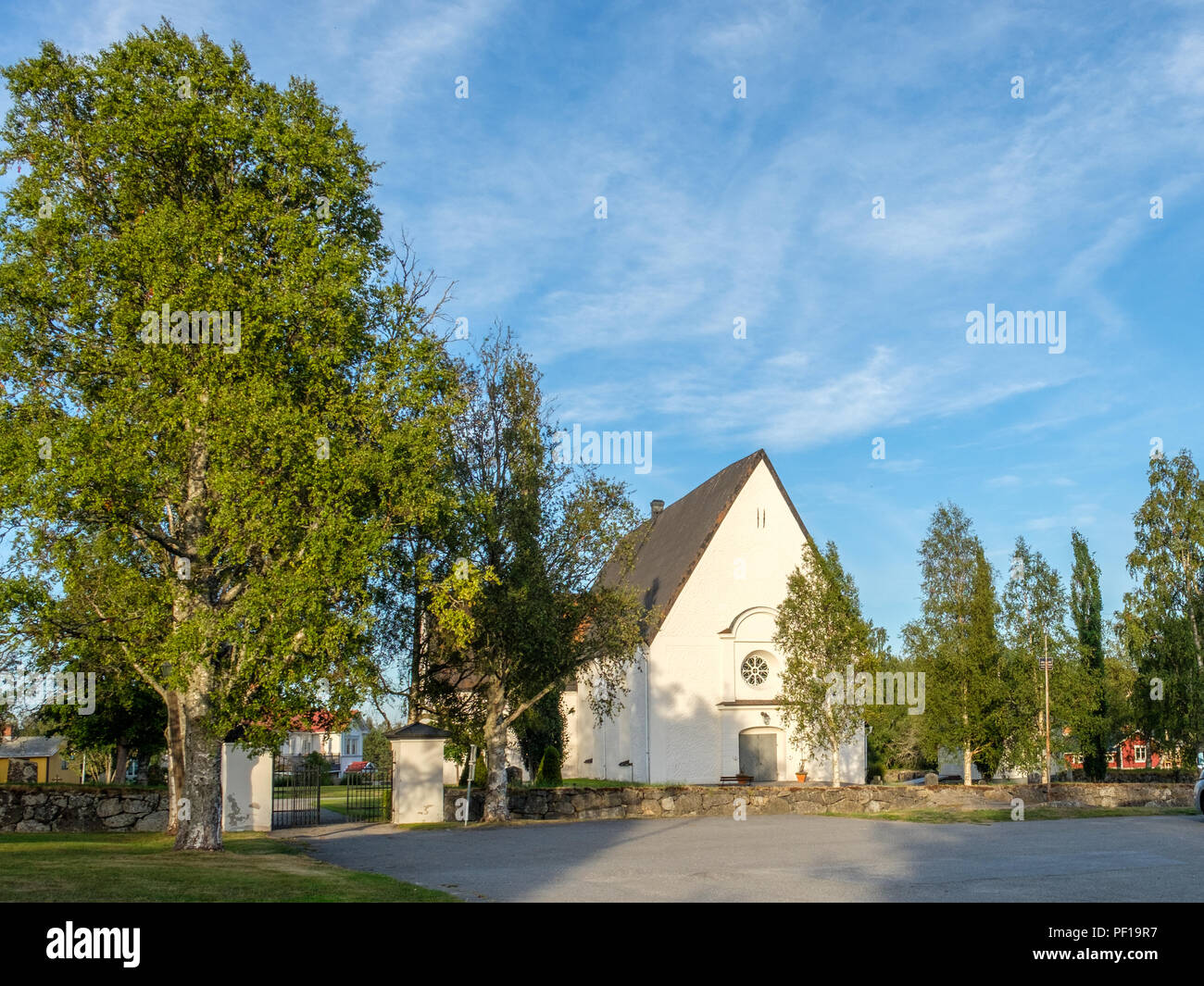 Lövånger church in northern Swedne was complted around 1500. Its is surrounde by a famous church town. Stock Photo