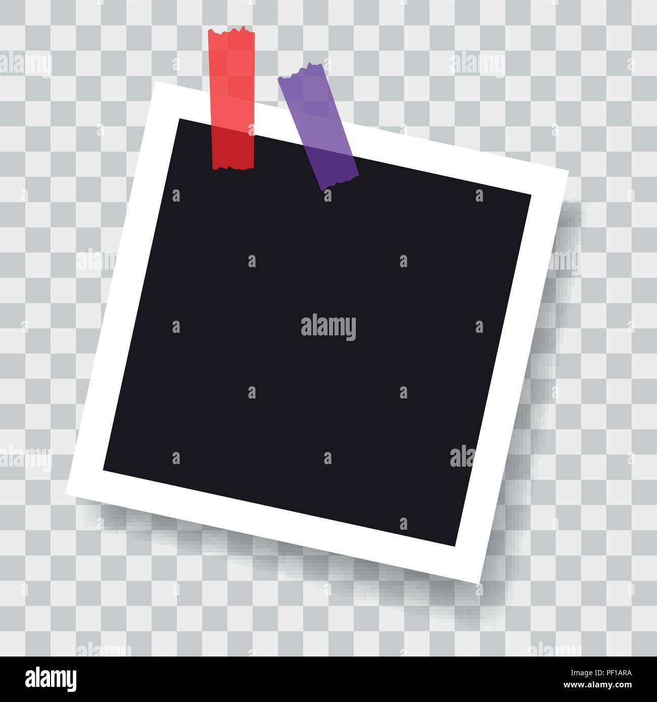 Realistic photo frame with color adhesive tapes, vector illustration on