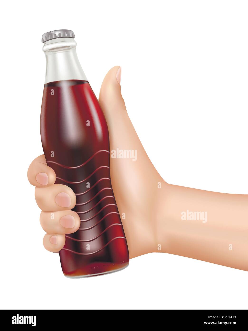Hand hold bottle of cola on white background, realistic vector illustration Stock Vector