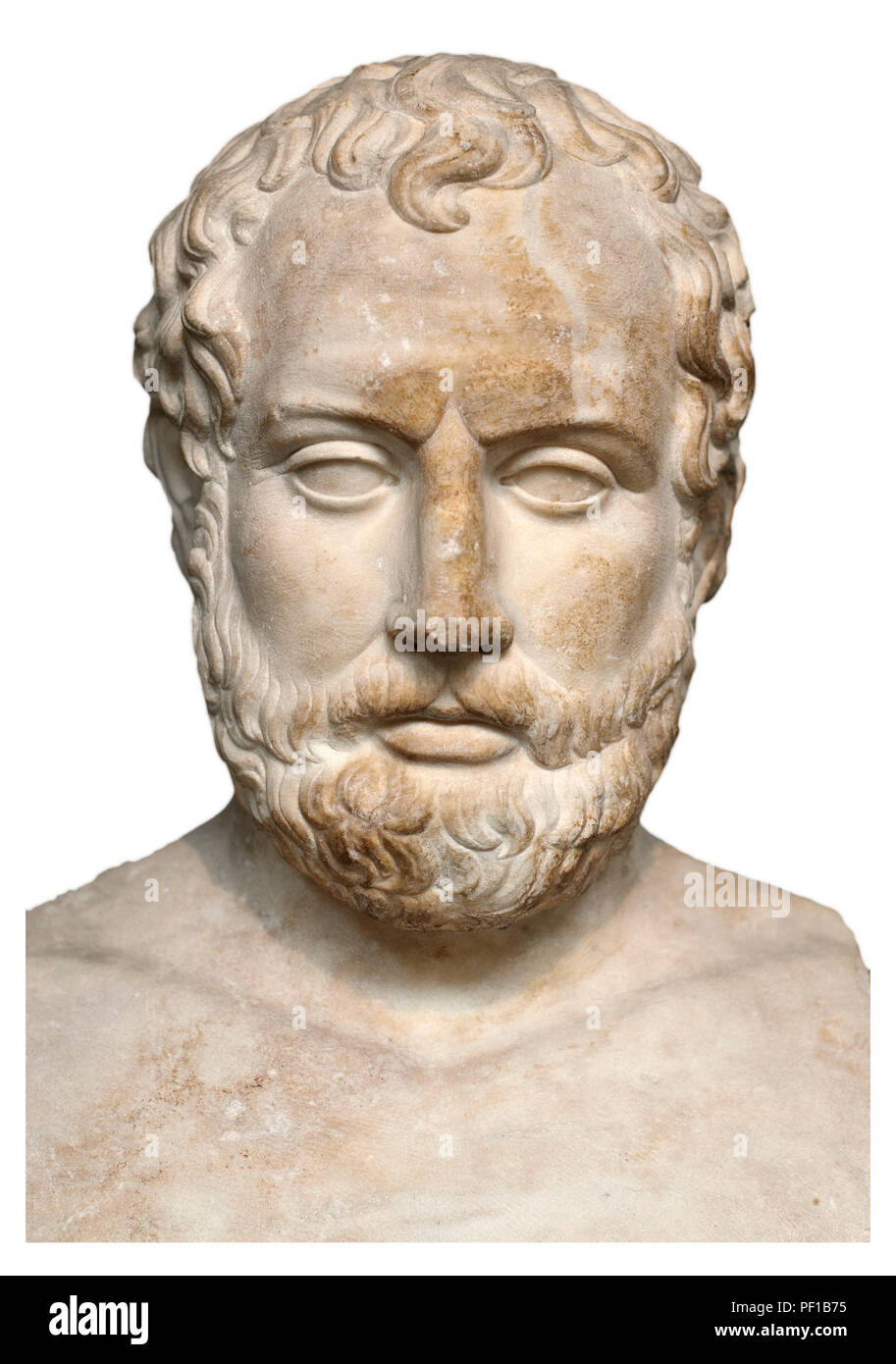 Marble head of Aischines (Athenian orator: c390-c314) British Museum, Bloomsbury, London, England, UK. Roman copy from Bitolia, Macedonia. Stock Photo