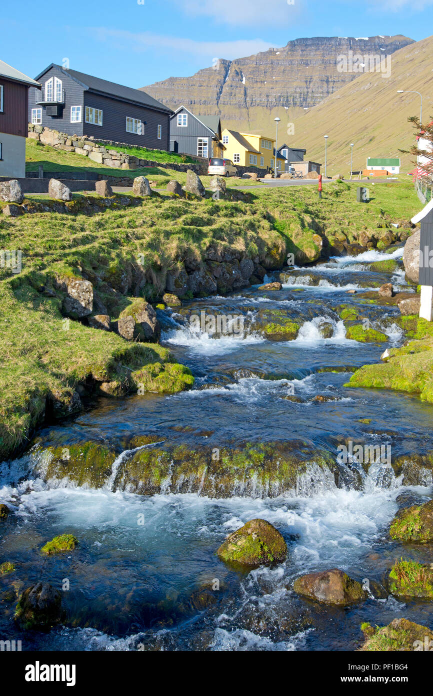 Foreshortening on the Gjogv village, Faroe Islands, Denmark Stock Photo