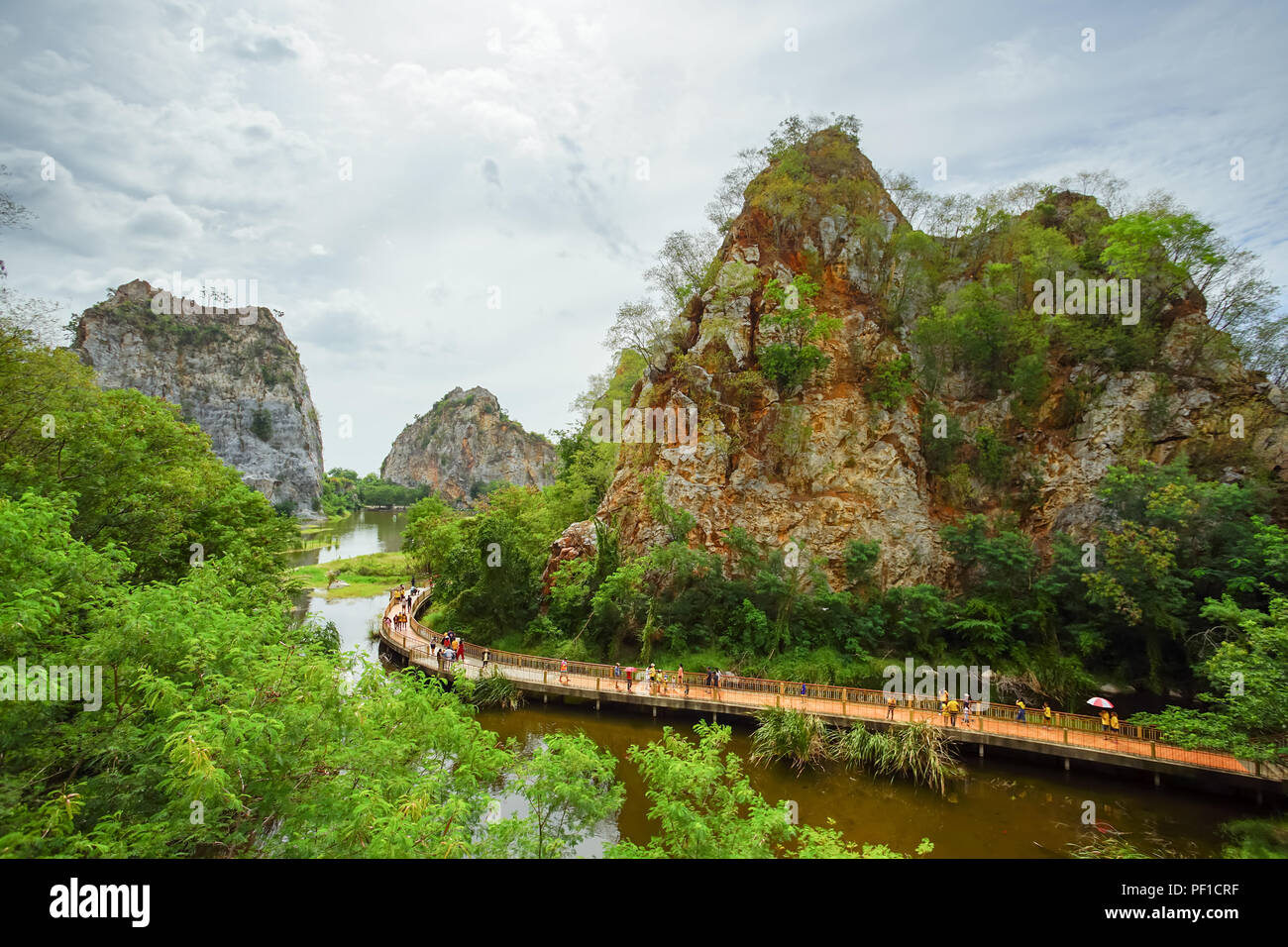 Beautiful stone mountain 'Khao Ngu Stone Park' in Ratchaburi, Thailand. Stock Photo