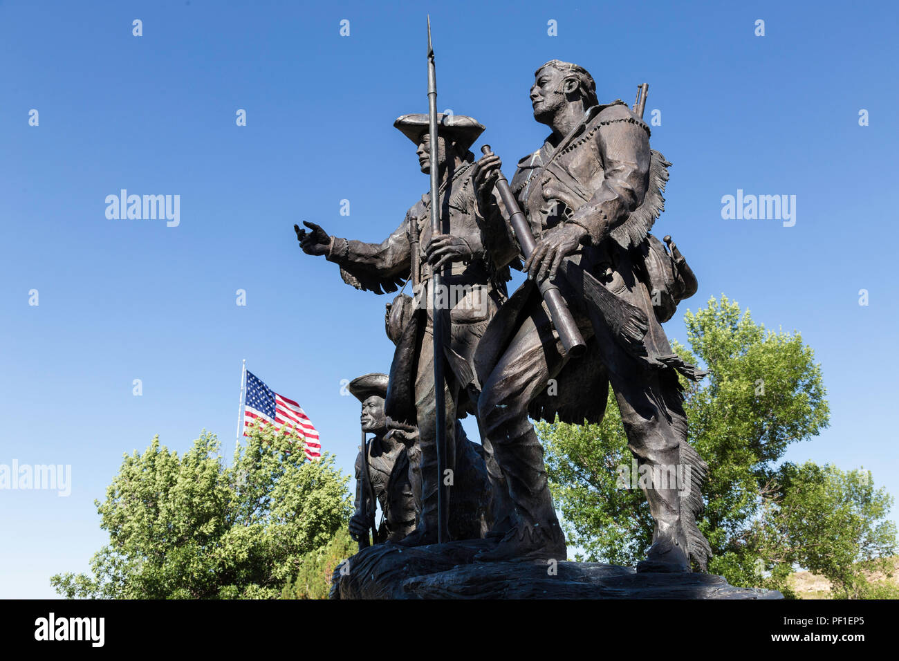 'Explorers at the Portage' Sculpture by Bob Scriver in Great Falls, Montana, USA Stock Photo