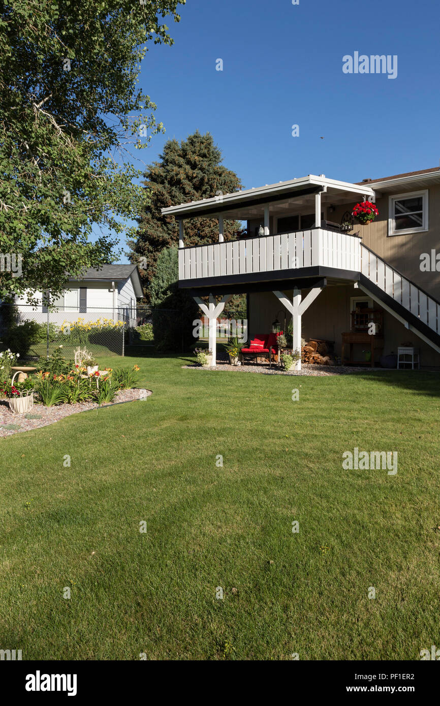 Residential House Exterior in Middle Class Neighborhood, MT, USA Stock