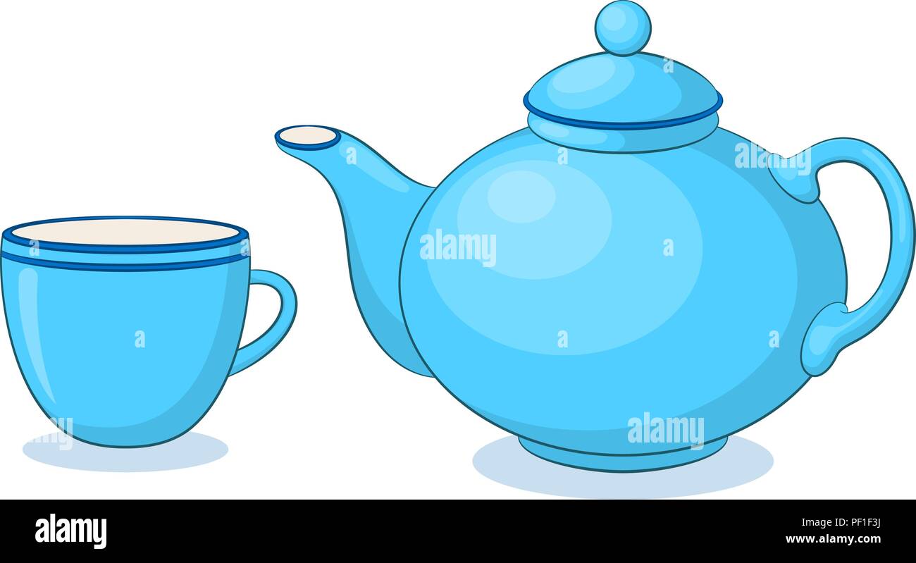 Blue China Teapot and Cup, Isolated on White Background. Vector Stock Vector