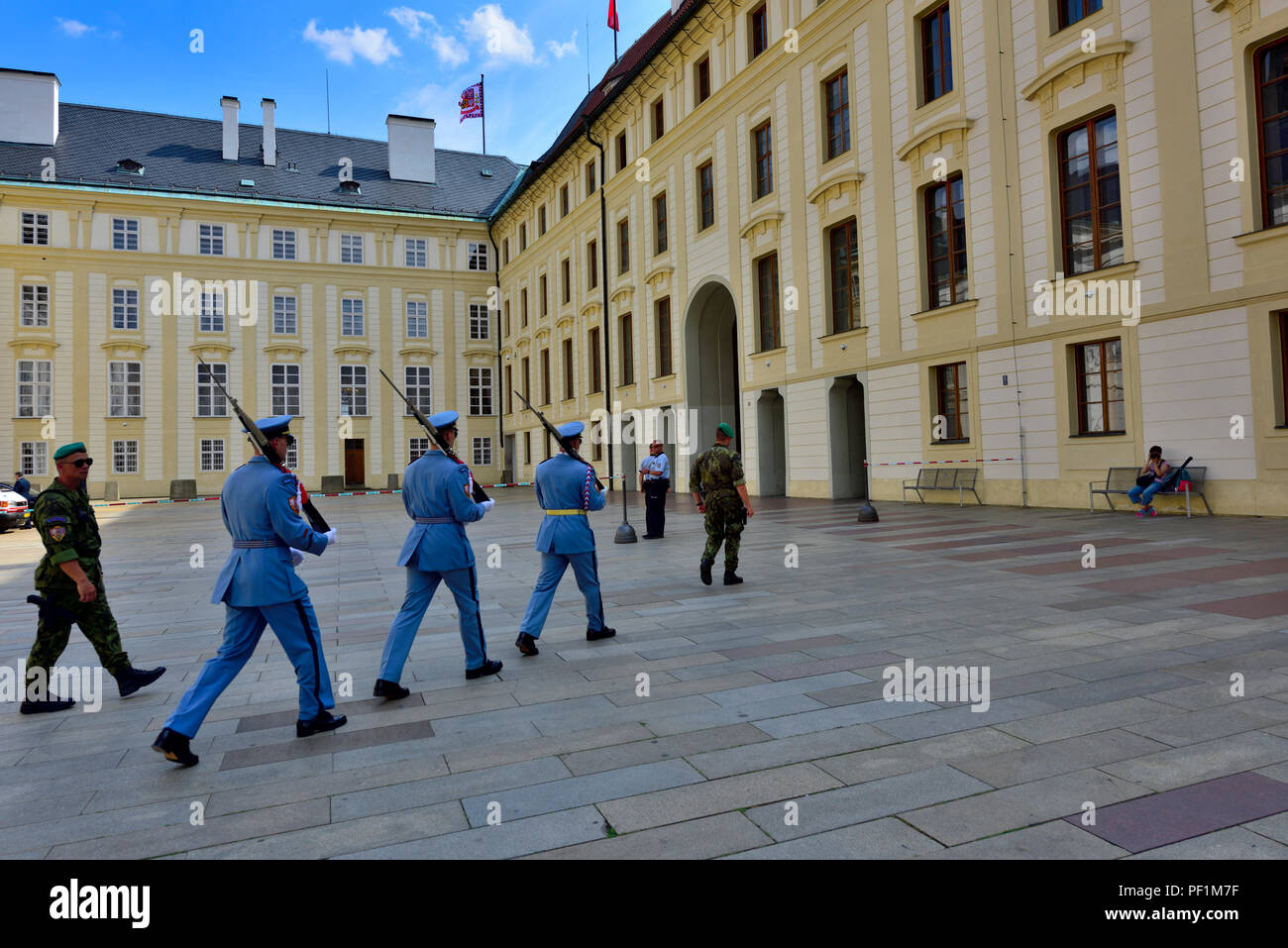 Marching solders inside Prague castle dating from the 9th century, 2nd courtyard, Czech Republic Stock Photo