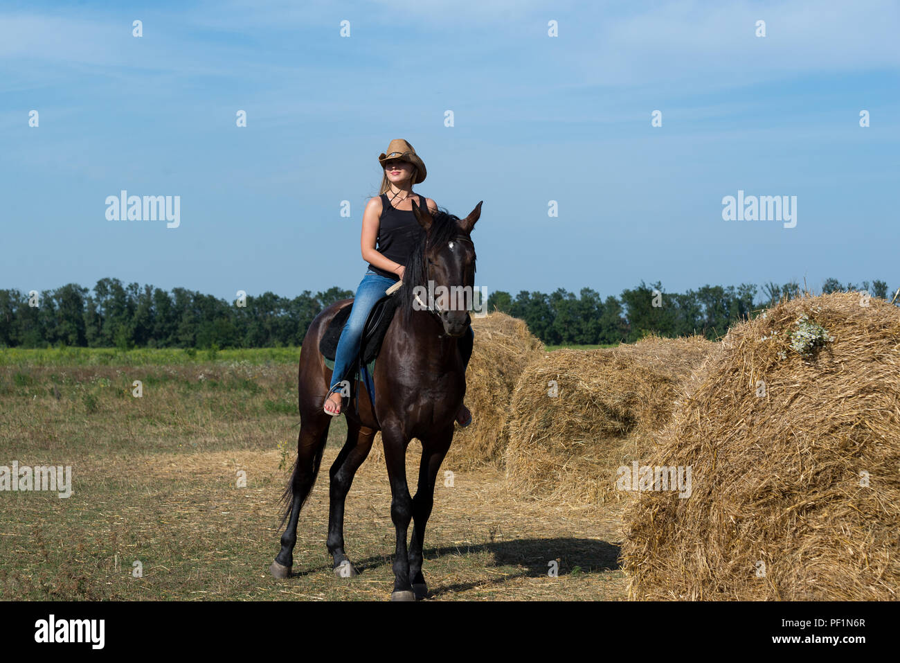 Young beautiful girl with a horse on nature Stock Photo Alamy