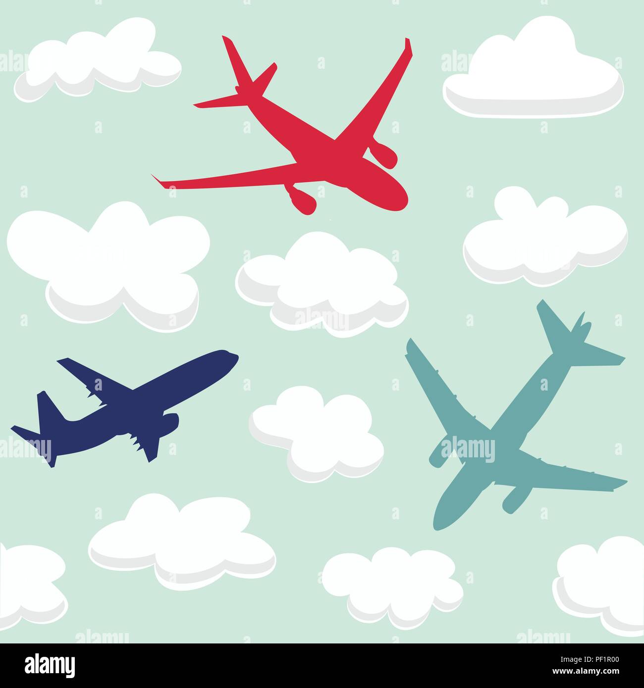 Seamless baby pattern with flying planes and clouds Stock Vector