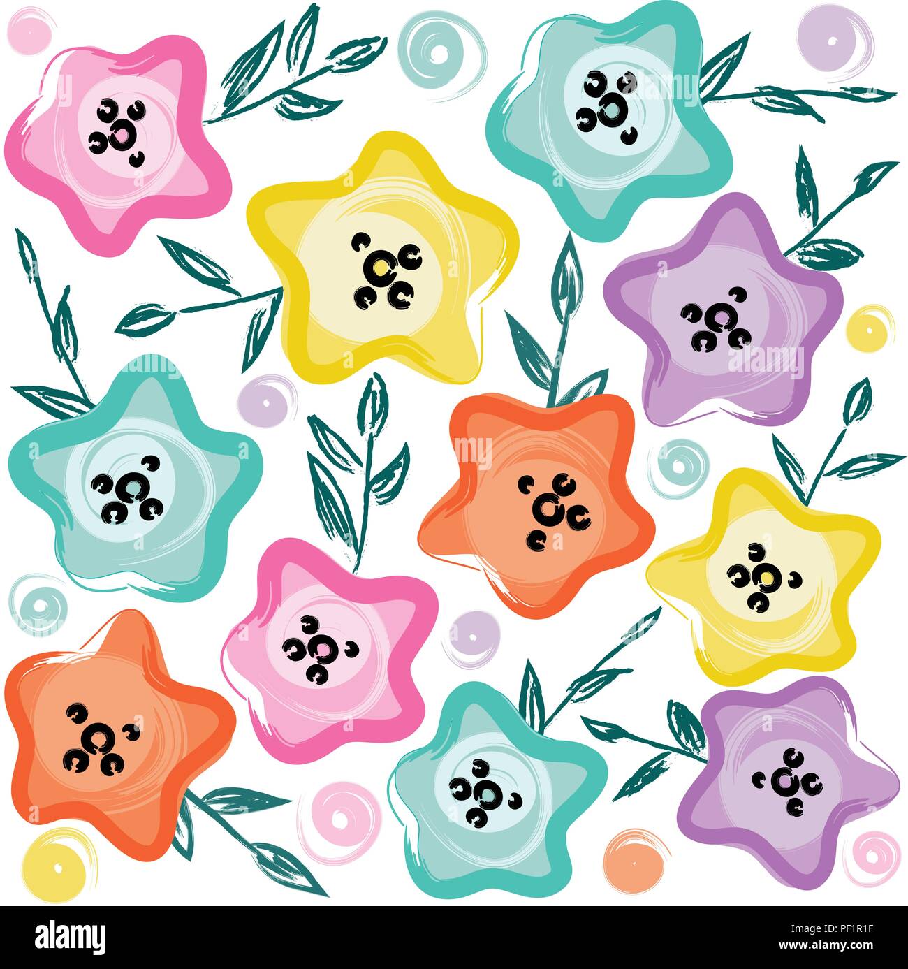 Cute pastel floral pattern. Vector hand drawn illustration. Stock Vector