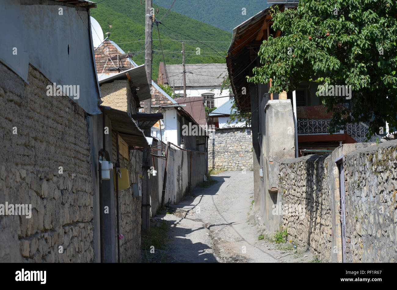 Traditional houses in Sheki's old town, northern Azerbaijan Stock Photo