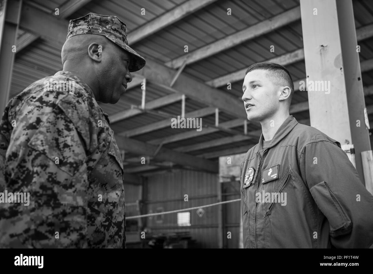 The 18th Sergeant Major of the Marine Corps, Ronald L. Green, visits Marines assigned to Chemical Biological Incident Response Force (CBIRF) aboard Naval Support Facility Indian Head, Md,. Feb. 18, 2016. The mission of CBIRF is to respond to a chemical, biological, radiological, nuclear or high-yield explosive threat or event in order to assist local, state, or federal agencies and the geographical combatant commanders.  (U.S. Marine Corps photo by Sgt. Melissa Marnell, Office of the Sergeant Major of the Marine Corps/Released) Stock Photo