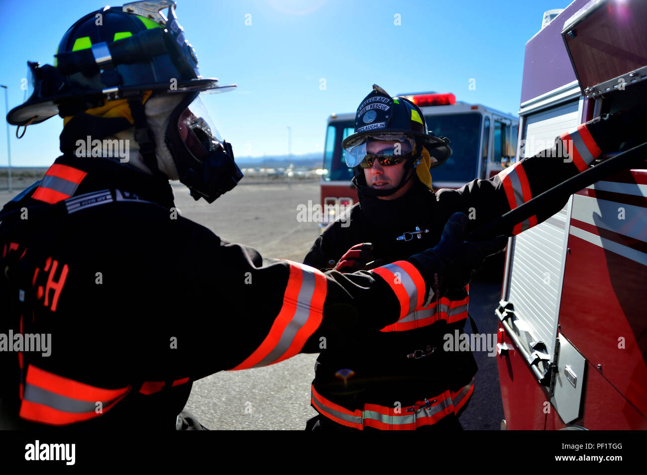 Kevin Searle, left, and Landon Mclaughlin, 99th Civil Engineering