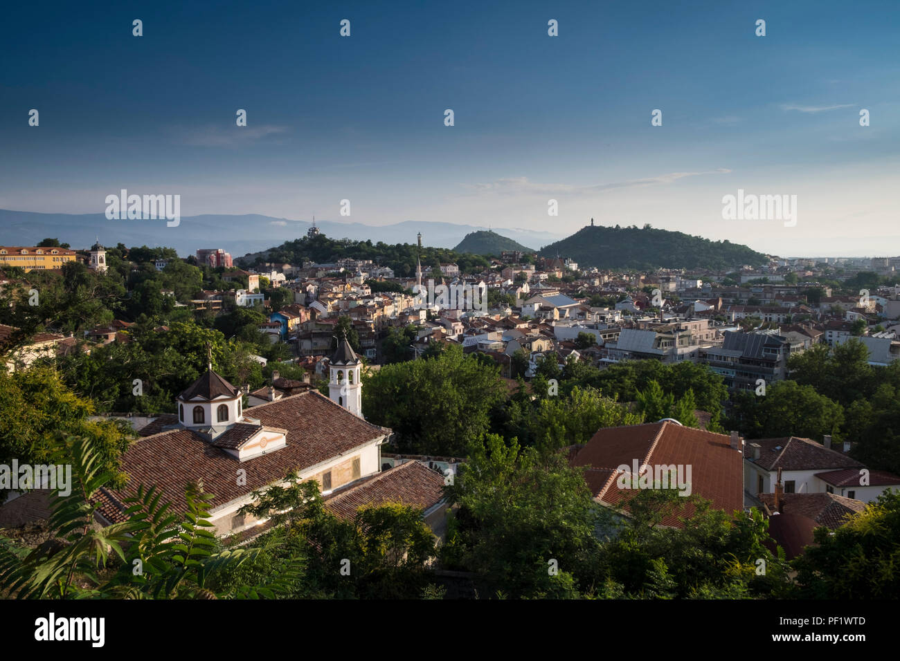 A view over the old town of Plovdiv, Bulgaria's second largest city. The city will be European Capital of Culture in 2019. Stock Photo