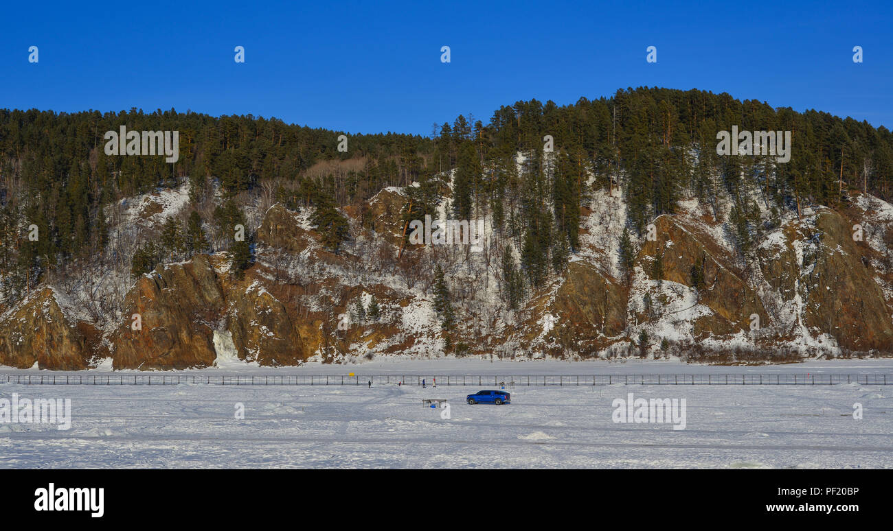 The Chinese–Russian border or the Sino–Russian border in Heilongjiang Province, Northernmost China. Stock Photo