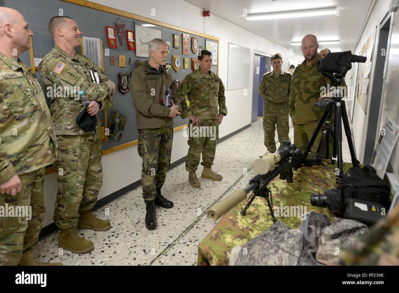 Czech Republic Army Gen. Petr Pavel, chairman of the NATO Military Committee is hosted by the staff of the International Special Training Centre for a tour of the multinational training facility located on Staufer Kaserne, Pfullendorf, Germany, Feb. 25, 2016. (U.S. Army photo by Visual Information Specialist Jason Johnston/Released) Stock Photo