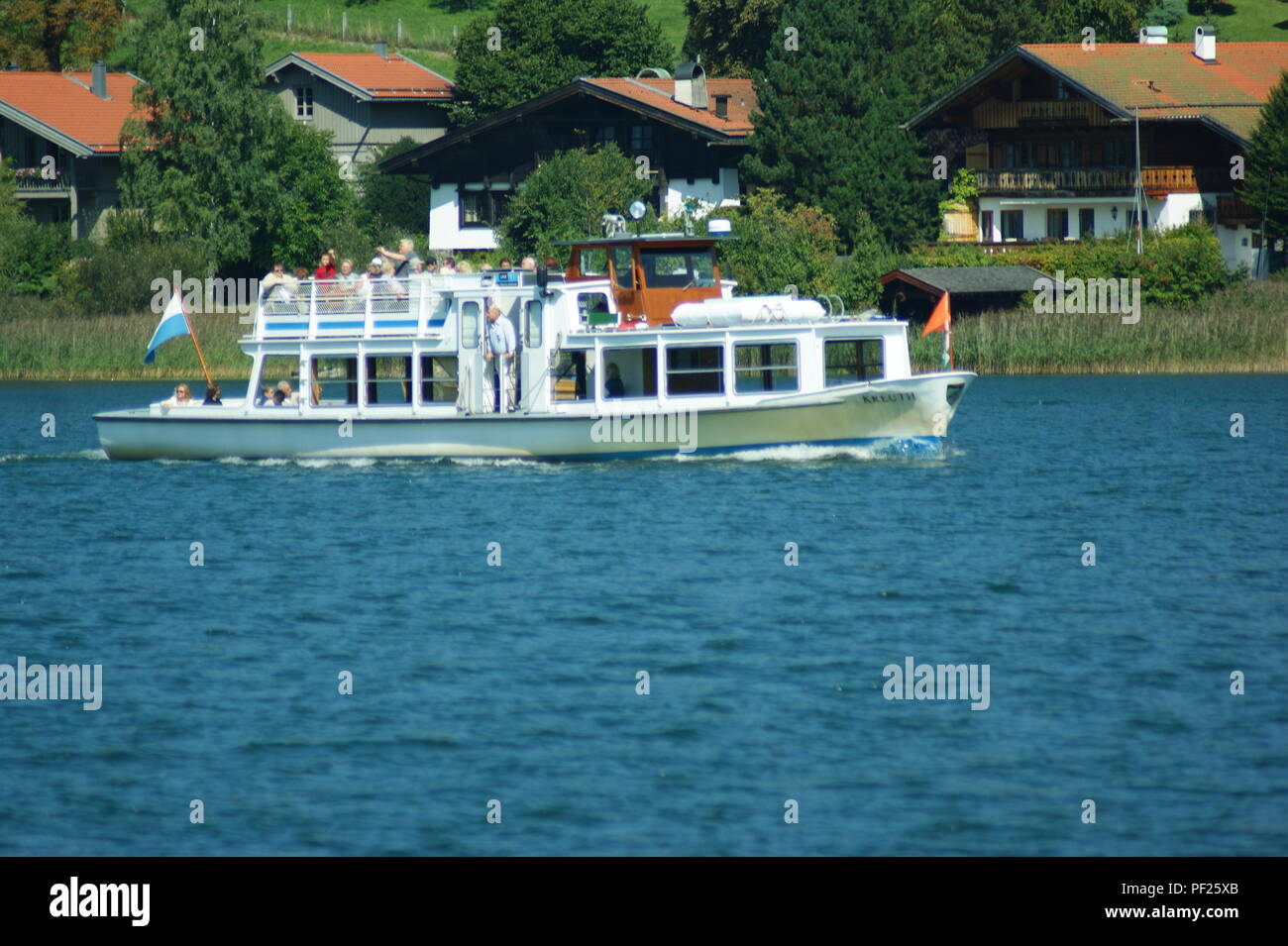 Excursion vessel Kreuth makes a call at Rottach-Egern, Bavaria, Germany Stock Photo