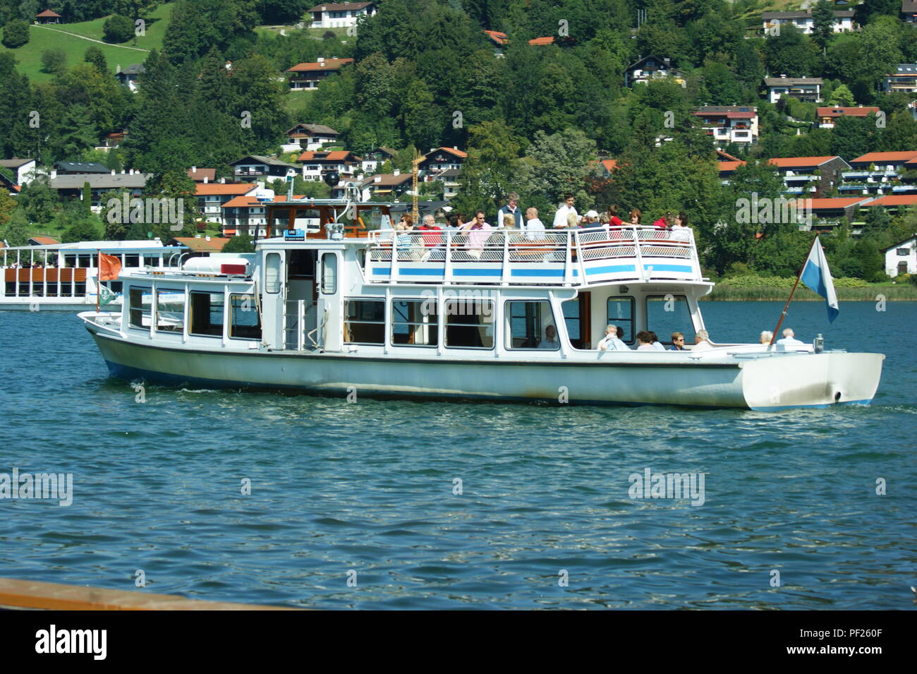 Excursion vessel Kreuth makes a call at Rottach-Egern, Bavaria, Germany Stock Photo