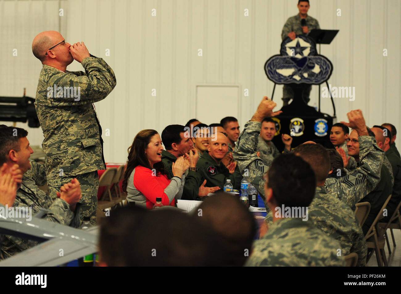 Maintenance leadership calls out to their teammates during a sound-off ...