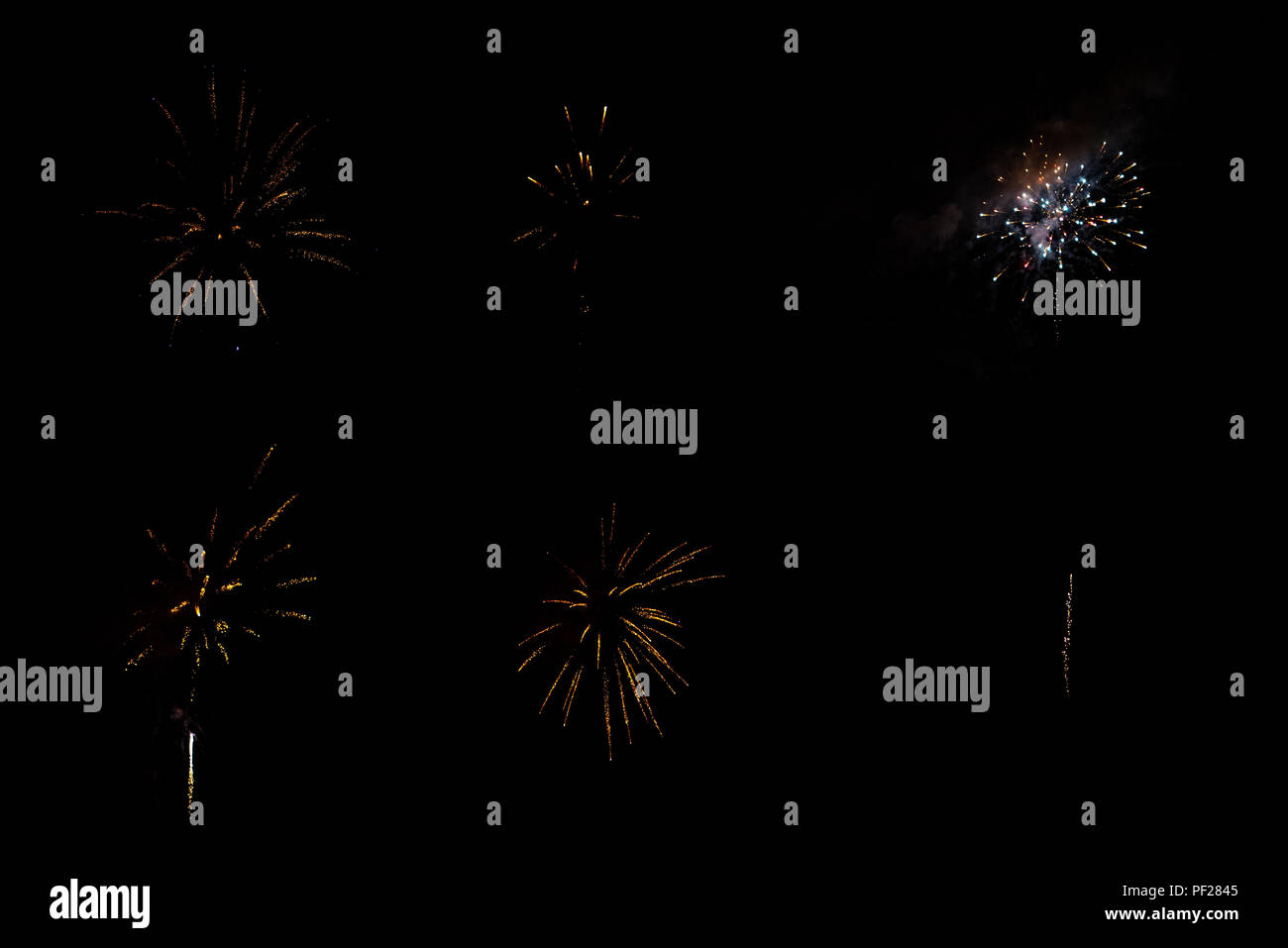 Fireworks on black background, element for design work, for overlay on image Stock Photo