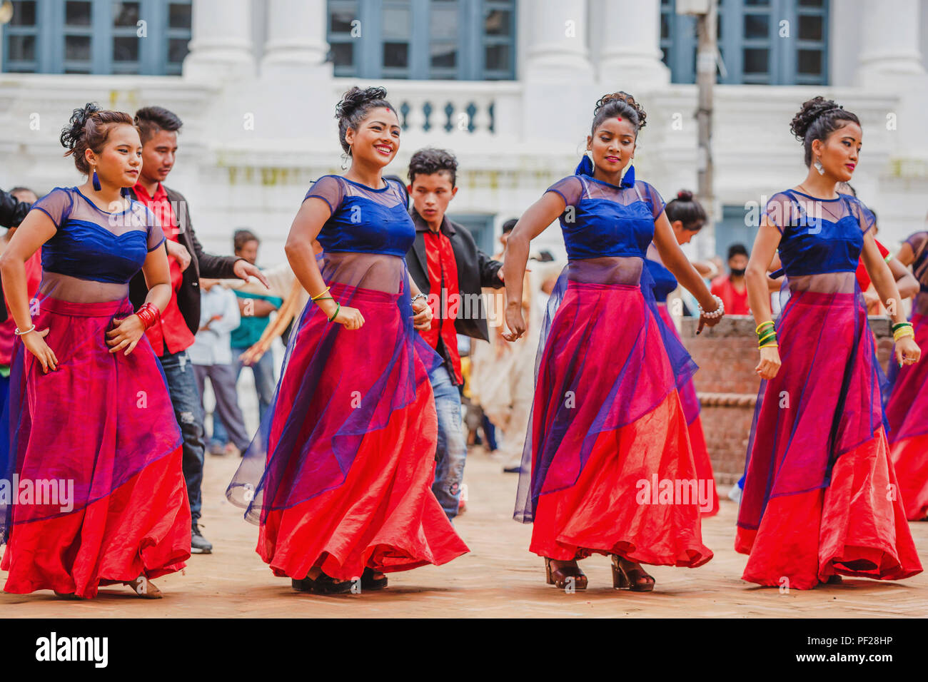 Kathmandu,Nepal Aug 11,2018 Nepali Dancers Performing for a cultural