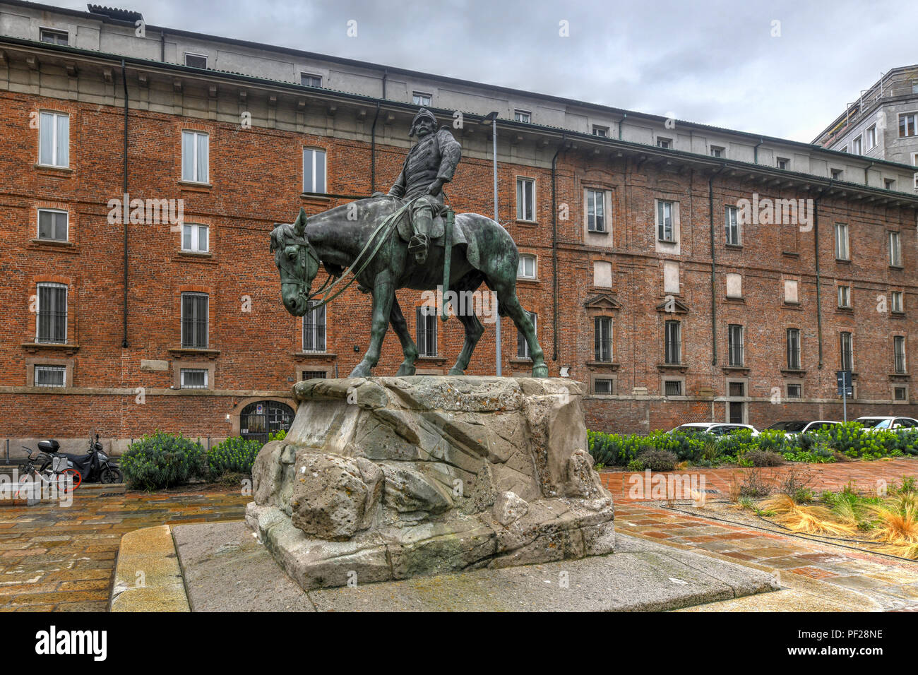 Monument to Missori (1916) at Piazza Missori in Milan. Giuseppe Missori was an Italian patriot, military leader during the Italian unification, and po Stock Photo