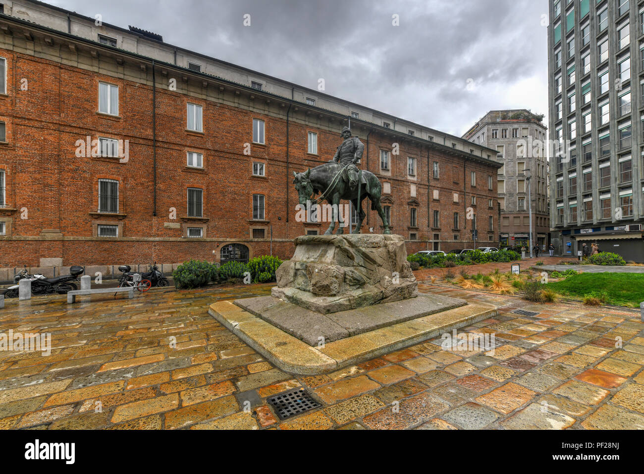 Monument to Missori (1916) at Piazza Missori in Milan. Giuseppe Missori was an Italian patriot, military leader during the Italian unification, and po Stock Photo