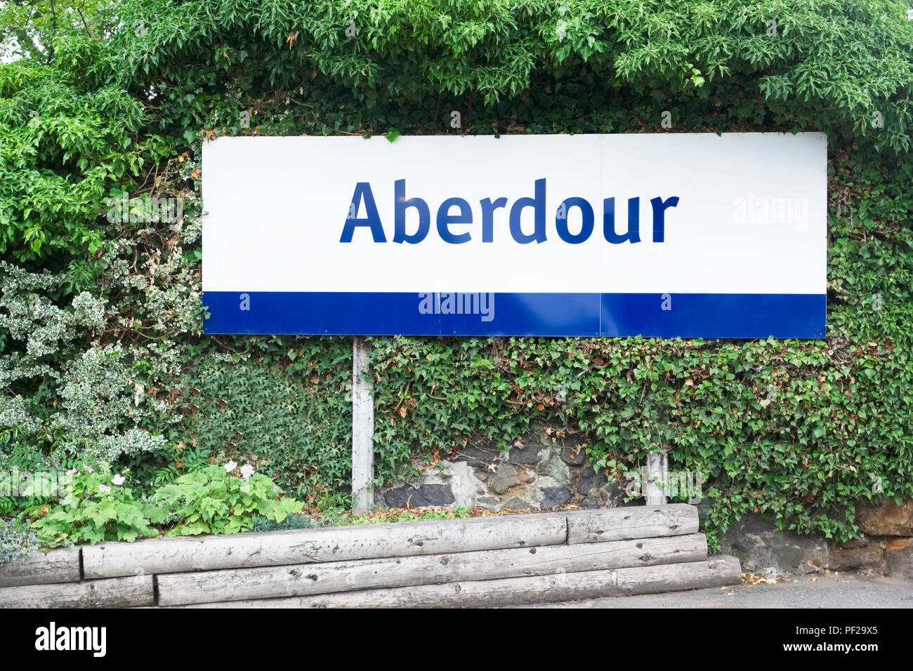 Aberdour town sign on the Scottish Fife coast Stock Photo