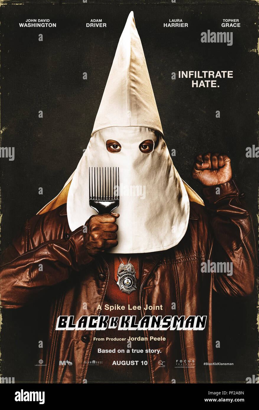 BlacKkKlansman (2018) directed by Spike Lee and staring John David Washington, Adam Driver, Laura Harrier and Alec Baldwin. The true story of Ron Stallworth, an African-American police officer who with the help of a colleague infiltrates the local chapter of the Ku Klux Klan in Colorado. Stock Photo