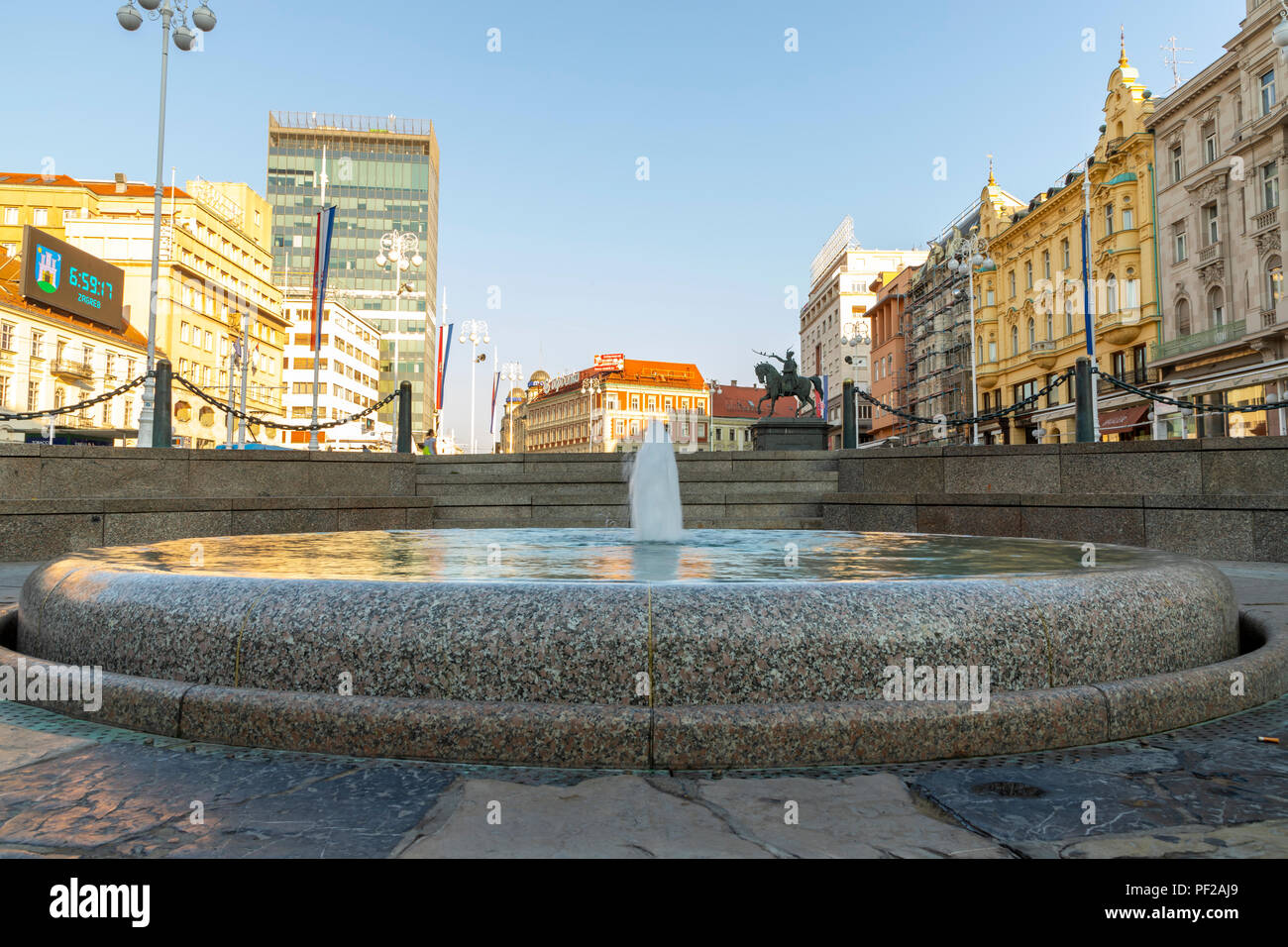 Mandusevac fountain in main square in Zagreb on a sunny day Stock Photo