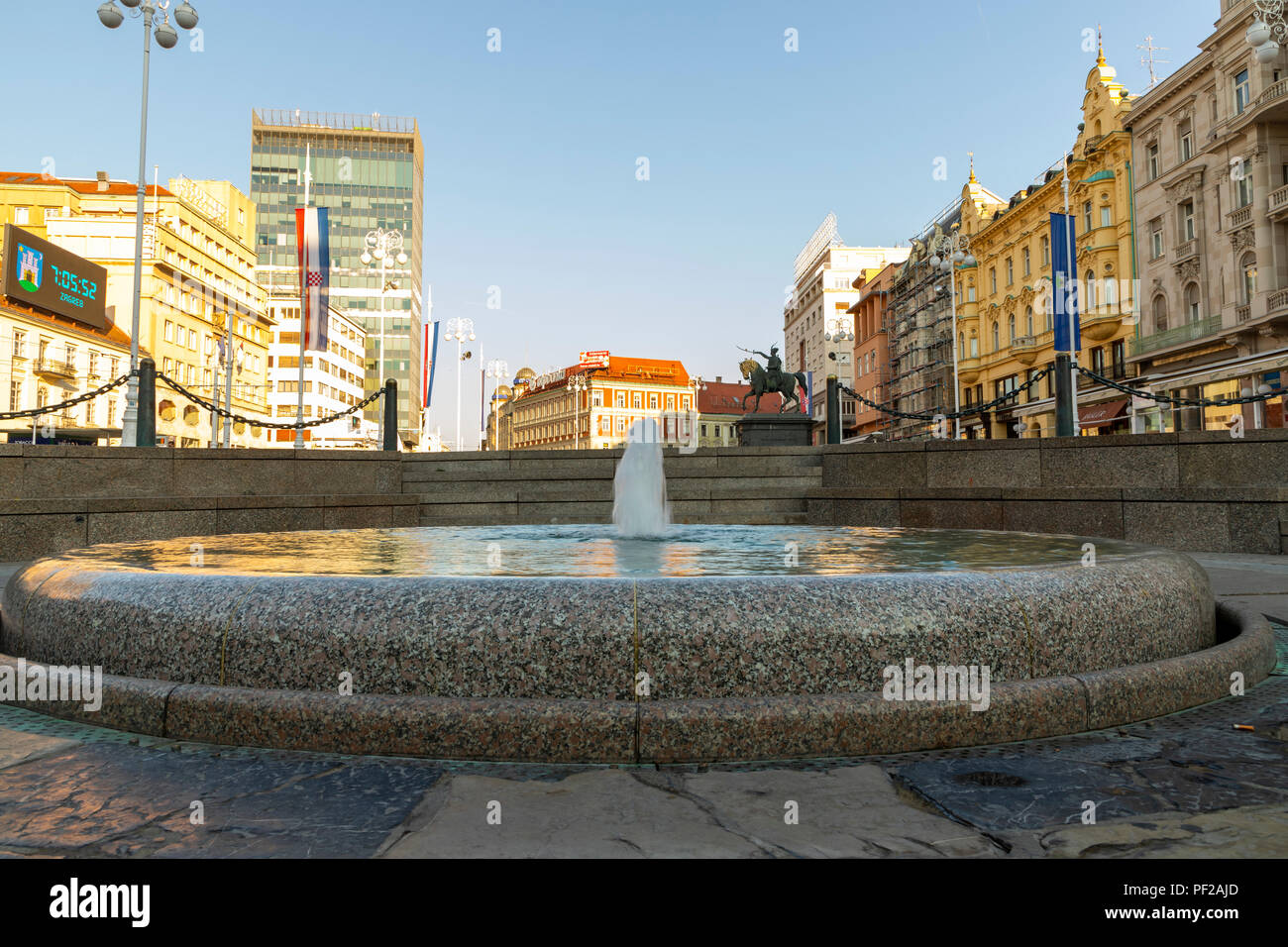 Mandusevac fountain in main square in Zagreb on a sunny day Stock Photo