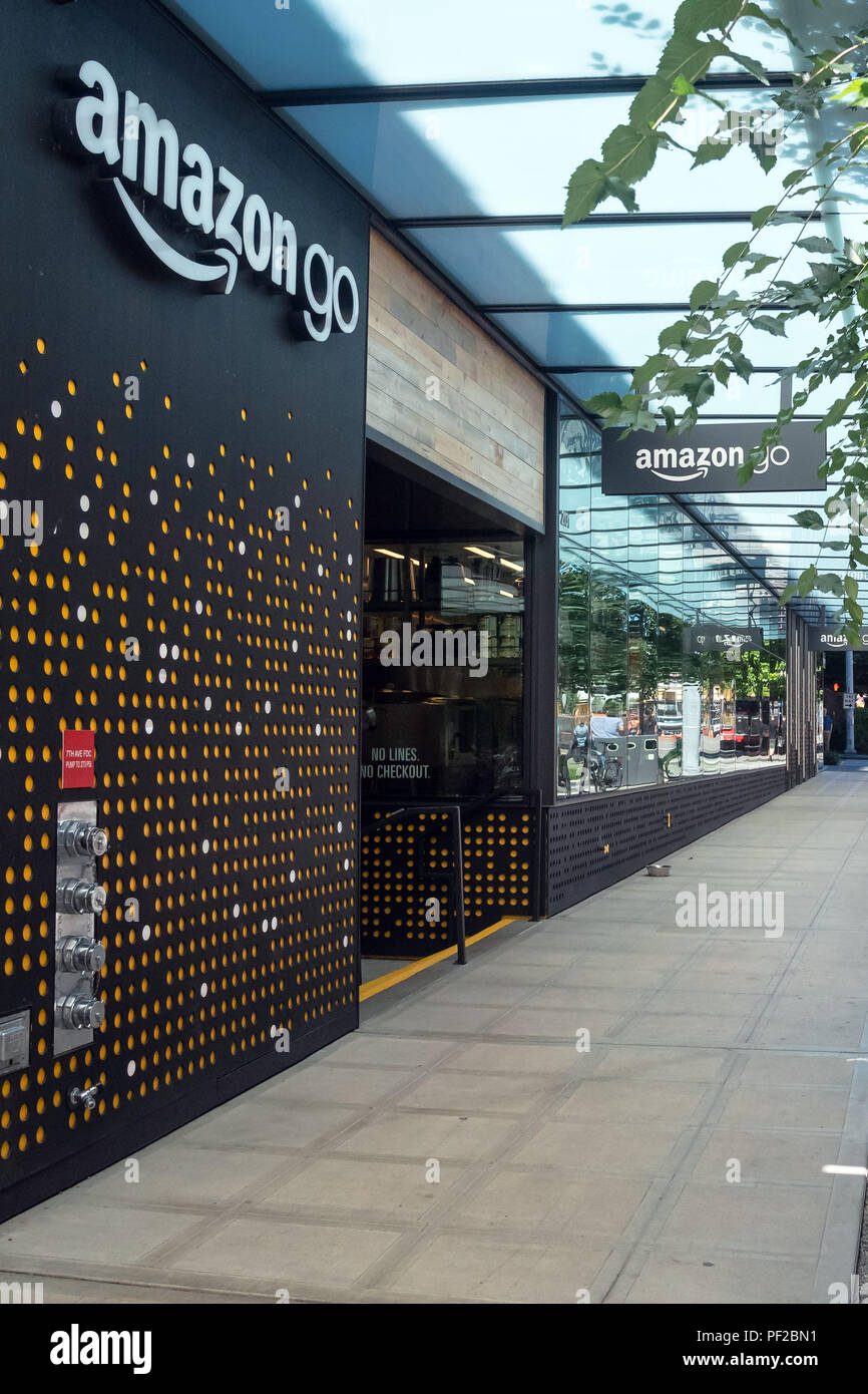 First in the world partiallyautomated Amazon Go grocery store, Seattle, WA, USA Stock Photo Alamy