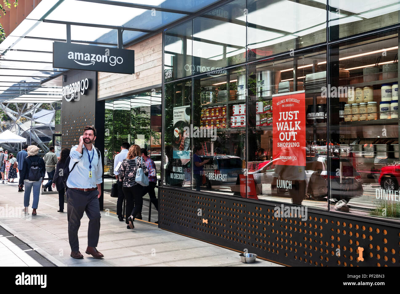 First in the world partiallyautomated Amazon Go grocery store, Seattle, WA, USA Stock Photo Alamy