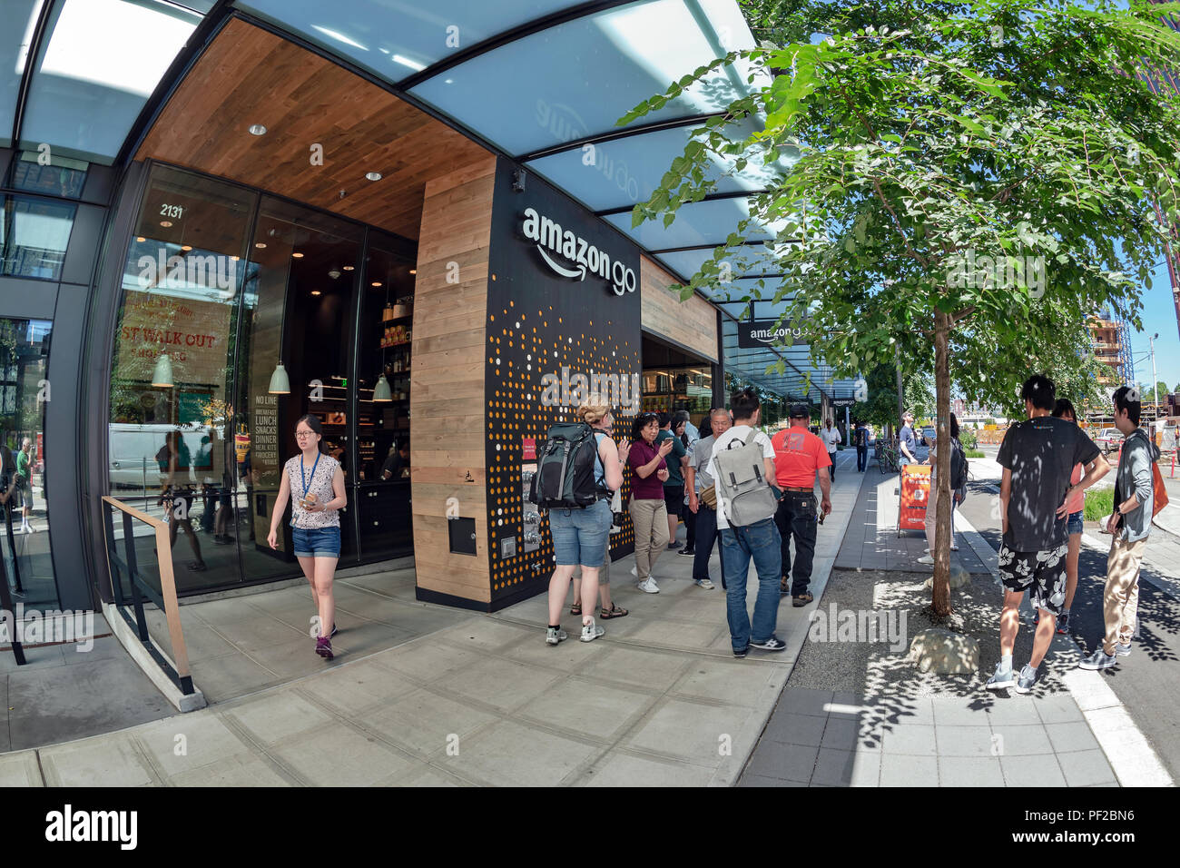 First in the world partiallyautomated Amazon Go grocery store, Seattle, WA, USA Stock Photo Alamy
