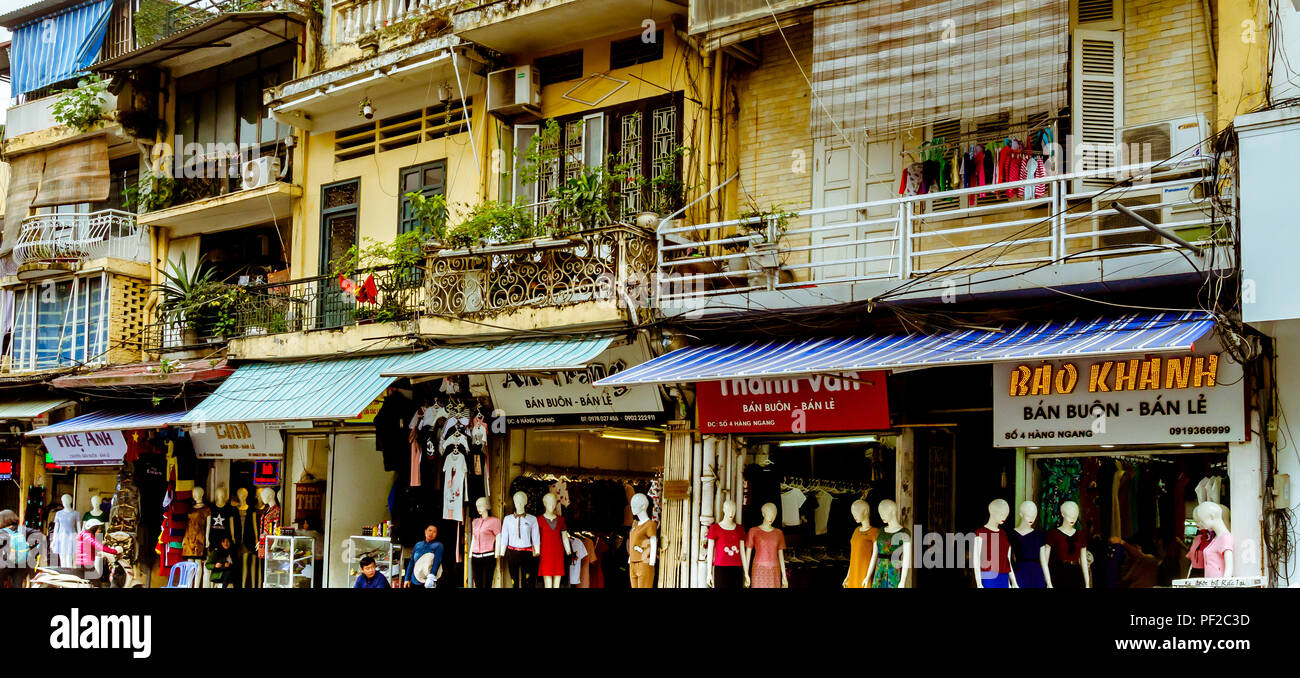 Garment Retail District in the Old Quarter, Hanoi Stock Photo