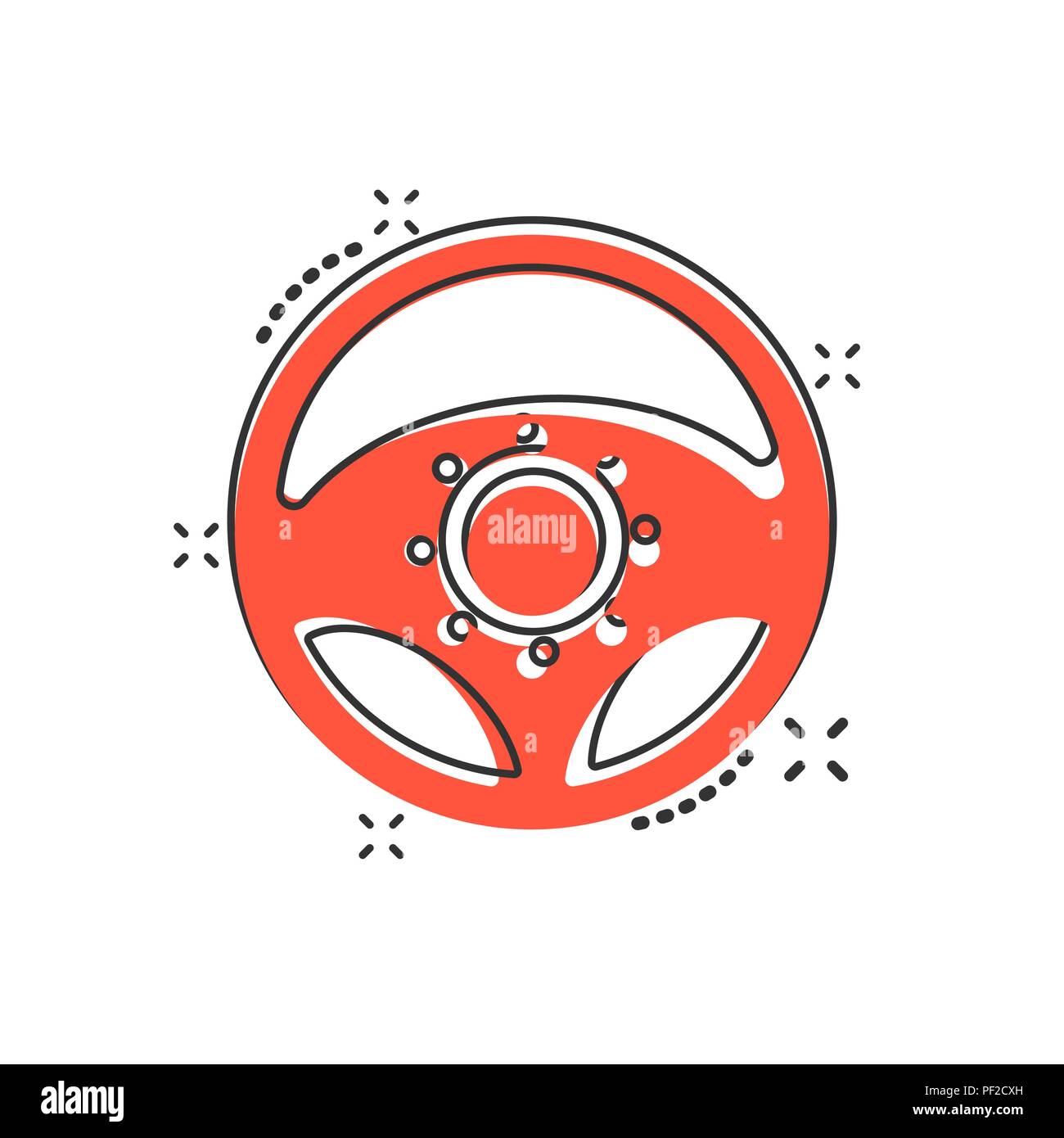 Vector cartoon steering wheel icon in comic style. Rudder wheel sign