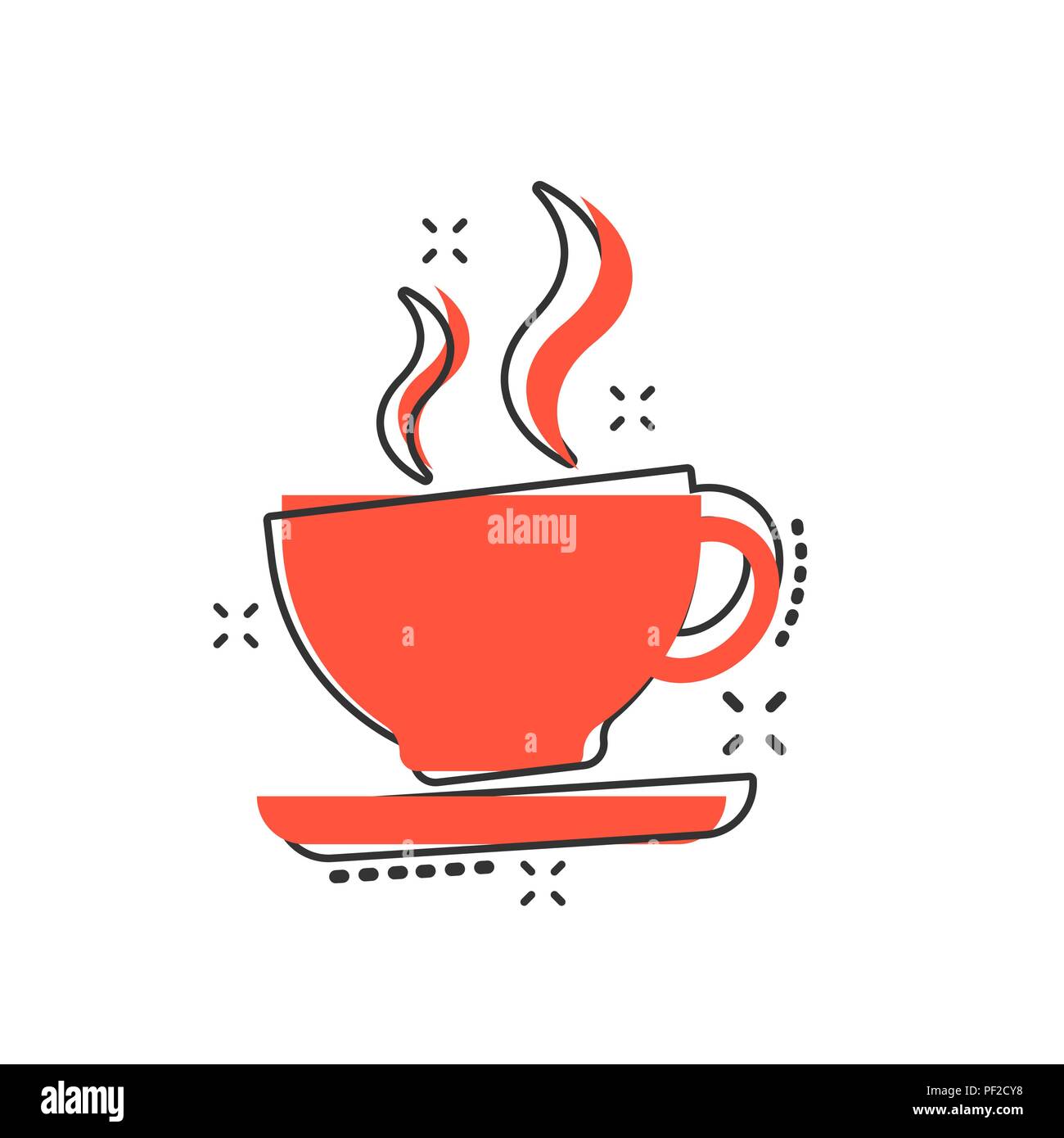 Vector cartoon coffee cup icon in comic style. Tea mug sign